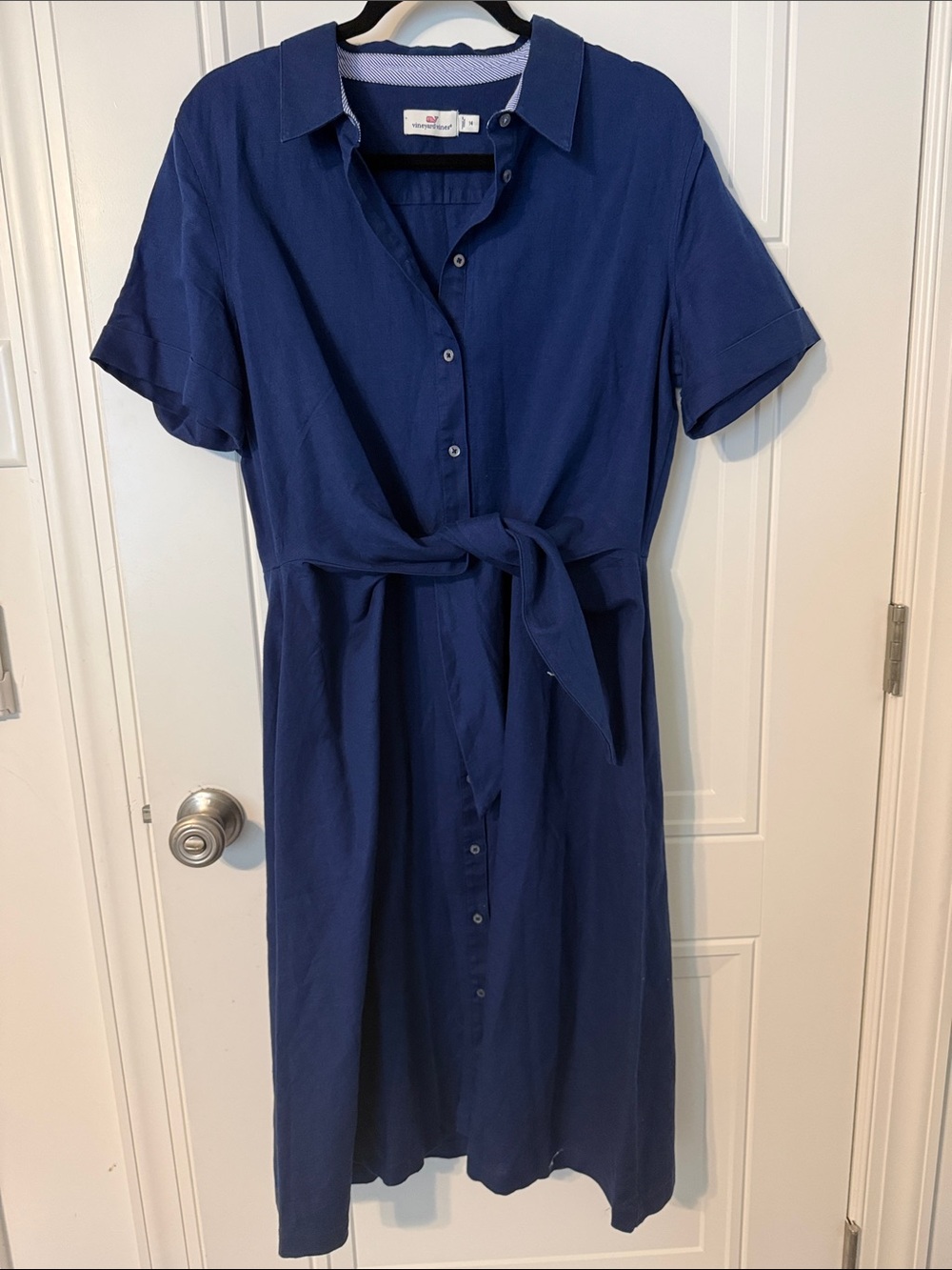 EUC Vineyard Vines Westerly Tie Front Linen Dress Size 14. Deep Bay